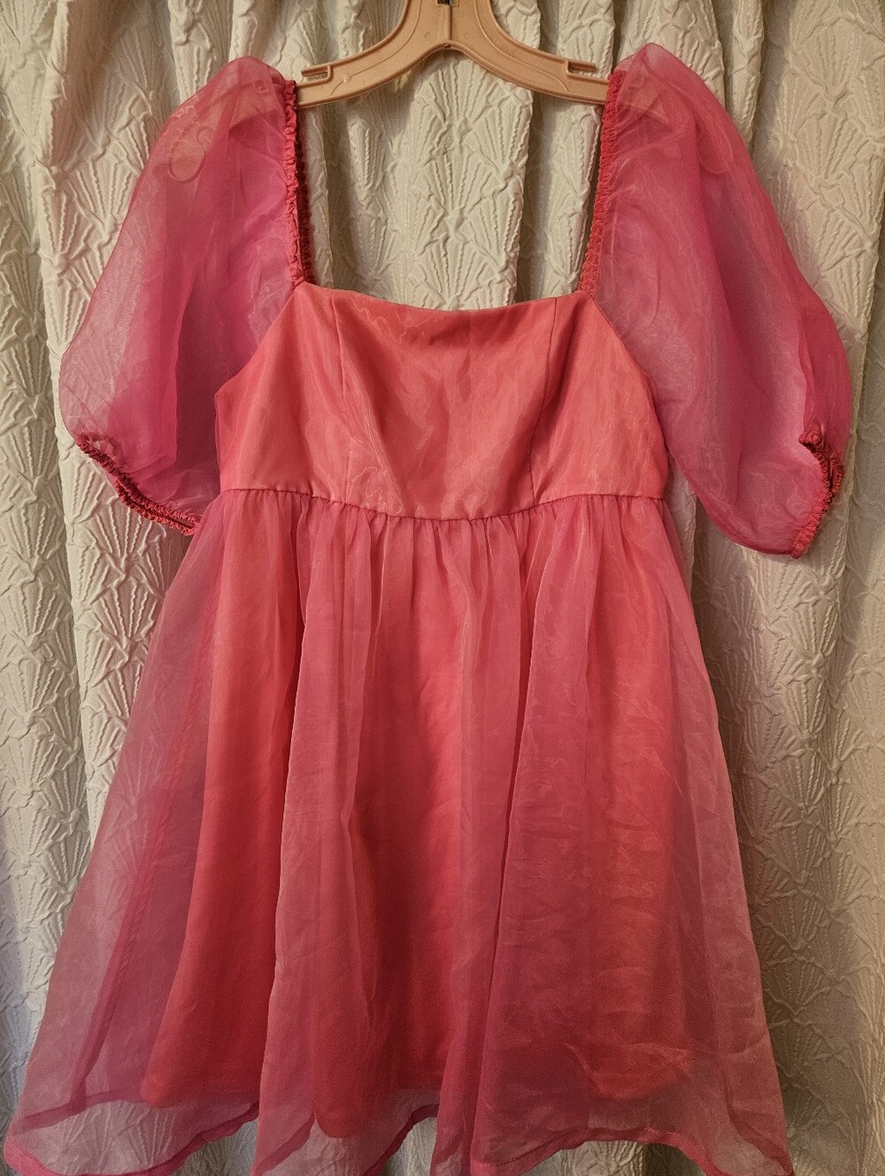 TCEC  Hot Pink Puff Sleeve Chiffon Mini Dress